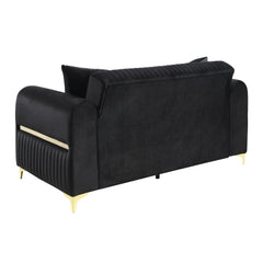 Paradise Modern Upholstered Loveseat in Black with Solid Birch Wood Frame, Pocket Coil Seating and Gold Stainless Steel Legs