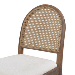 Neptune 18.5" Curved Cane Rattan Side Dining Chair, Set of 2, Ivory White Boucle