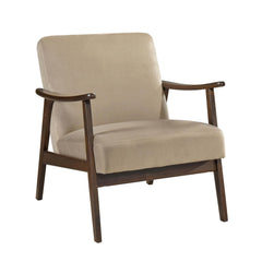 Mid-Century Modern Design 1pc Accent Chair Light Brown Velvet Upholstery Dark Walnut Finish Wood, High-Resiliency Foam Cushions