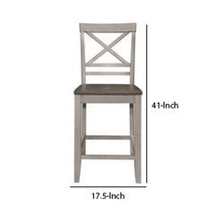 Crest 23 Inch Counter Chair, Crossbuck Backrest, Rustic Gray Wood, Brown