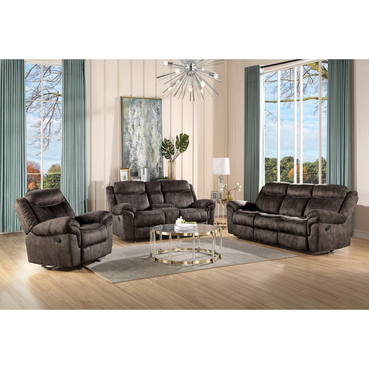 Haven Two Tone Chocolate Velvet 3PCS Recliner Living Room Set
