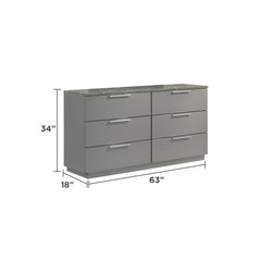 Sonata Dresser – Two-Tone High-Gloss Marble & Lacquer Finish with Spacious Drawers and Metal-Finished Legs- Gray (Includes Dresser Only)