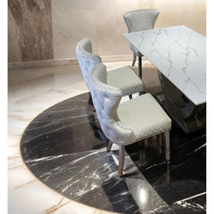 Glam Style 2pc Side Chair Silver Square Legs Diamond Pattern Nailhead Trim White Finish Dining Room