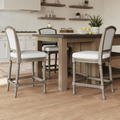 26" Weathered Gray Counter-Height Bar Stool with Gray Upholstered Seat and Back, 1PC