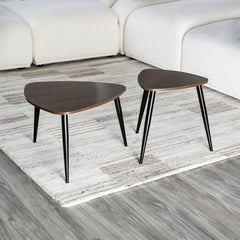 Contemporary Nesting Tables 2pc Set Metal And Solid Wood With Space Saving Design Natural / Black