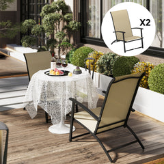 Set of 2 Outdoor Dining Chairs with High Back, Armrests, Folding Patio Chairs for Patio, Lawn, Camping, Beige