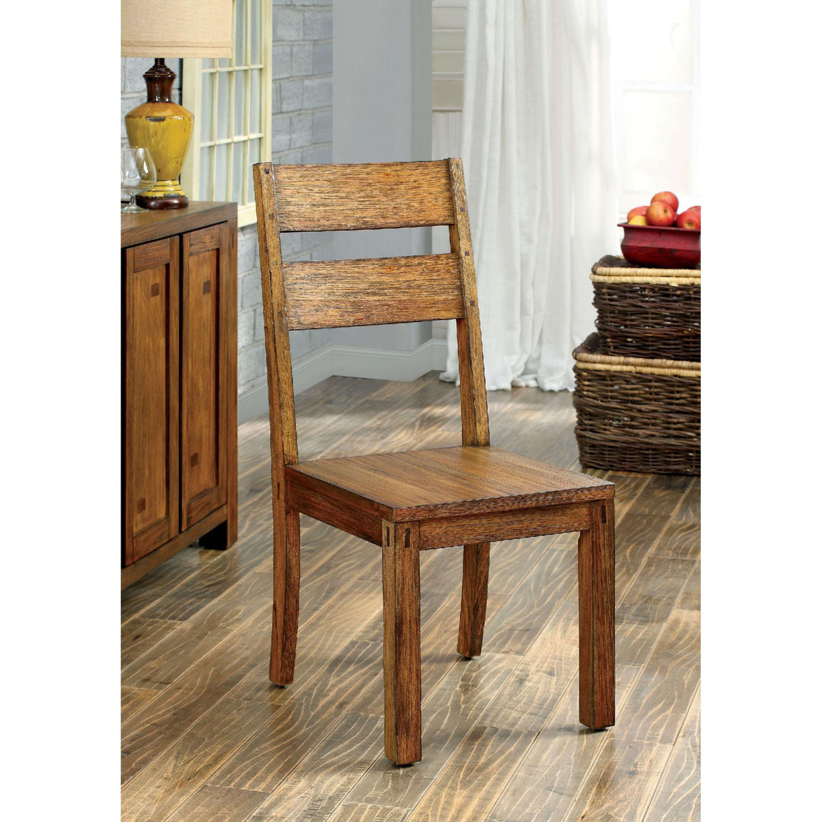 Dark Oak Rustic Style Solid wood Kitchen Set of 2pc Dining Chairs Panel Back Chairs Dining Room