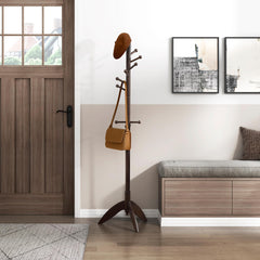 Dark Brown Finish Coat Rack Solid Wood, 11 Hooks Coat Hanger Stand Entryway Home Furniture 1pc