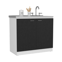Pandora Sink, Double Door Cabinet, Two Shelves, White / Black