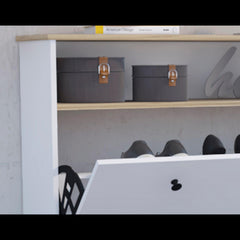 Eternity Shoe Rack, Superior Top, One Open Shelf, Two Extendable Shelves -Light Oak / White