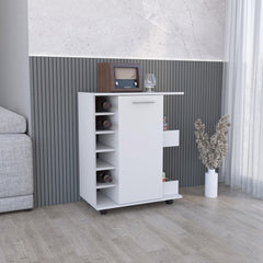 Tale Bar Cart with Casters, 2-Side Storage Shelves and 6-Wine Bottle Rack