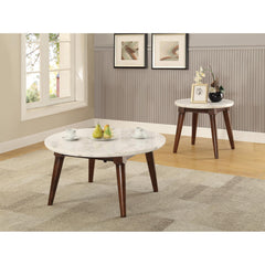 Star White Marble Top & Walnut Finish Coffee Table