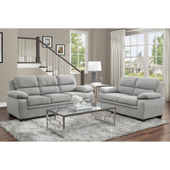Modern Living Room 2pc Sofa Set Plush Comfortable Sofa Loveseat Set Gray Textured Fabric Channel Tufting Solid Wood Frame Furniture