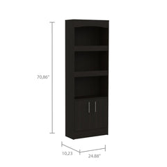 Rhea Bookcase, Metal Hardware, Three Shelves, Double Door Cabinet -Black