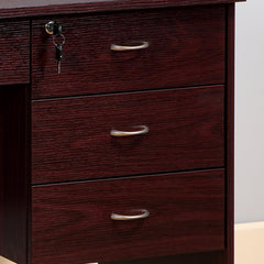 Quasar locking drawers on metal glides Student Desk Work Desk Modesty Panel Metal Bar Handles Mahogany color