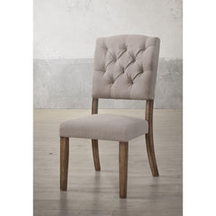 Zeus Beige Linen & Weathered Oak Finish Side Chair (Set of 2)