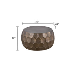 PULSAR Modern Contemporary Round Aluminum material 32" Coffee Table, Farmhouse Table with Glossy Diamond-Patterned Base Gold