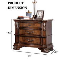 Traditional Style 1pc Nightstand Marble Top Dovetail Drawers Ball Bearing Glide Brown Cherry Finish Bedroom Furniture
