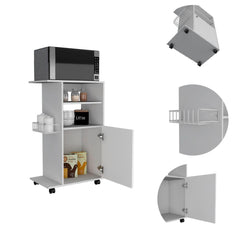 Archive Kitchen Cart, Single Door Cabinet, Four Casters -White