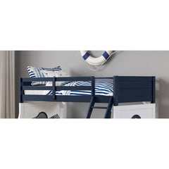 Twin Over Full Bunk Bed Modern Novelty Style Attached Ladder Upper Bed Rails And Lock Joint Structure For Safety Slat Kit Blue / White Finish