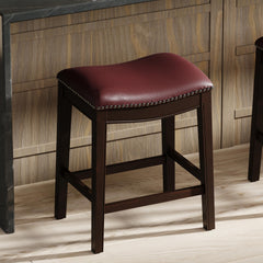 Sanctuary H Counter-Height Wood Barstool with Red Faux-Leather Seat, 1PC