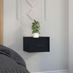 Orion Floating Nightstand , End Table, Side Table Wall-Mounted Single Drawer Design with Handle- Black - Bedroom