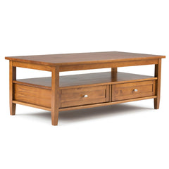 Warm Shaker Solid Wood 48 inch Wide Transitional Coffee Table in Light Golden Brown
