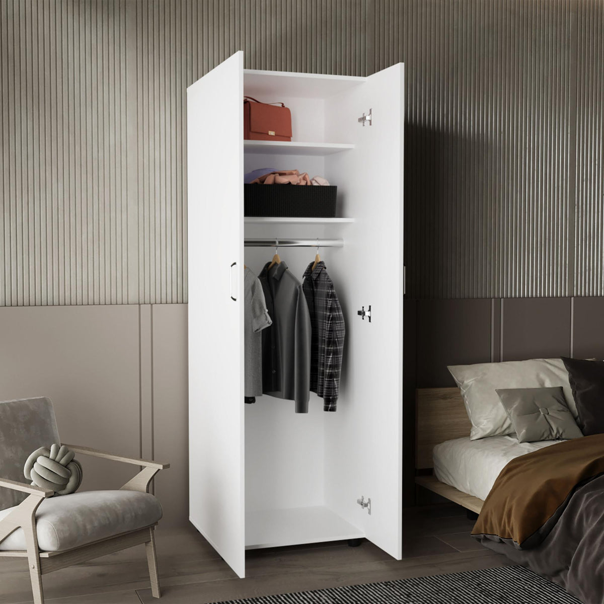 Symphony Armoire, Two Interior Shelves, Rod, Double Door, White