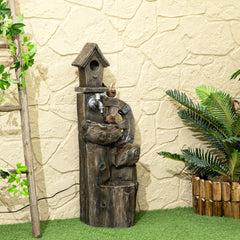 Outdoor Water Fountain, Decorative Garden Birdhouse, 3-Tier Cascading Waterfall with LED Lights and Water Wheel, Soothing Tranquility for Home Garden, Yard Decor