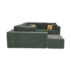 Full Compressed Corduroy Upholstered U-Shape Sectional with Moveable Ottoman - No Assembly Needed