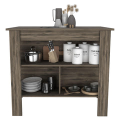 CASSANDRA E-SHOP Delos Kitchen Island, Four Legs, Three Shelves, Dark Brown