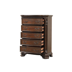 Traditional Style 5-Drawer Chest With metal drawer pulls Made with Wood in Walnut