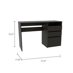 Chronicle Three Drawer Computer Desk, One Shelf -Black