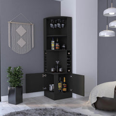 Asteroid Bar Cabinet, Double Door Cabinet, Glass Rack, Eight Built-in Wine Rack, Black