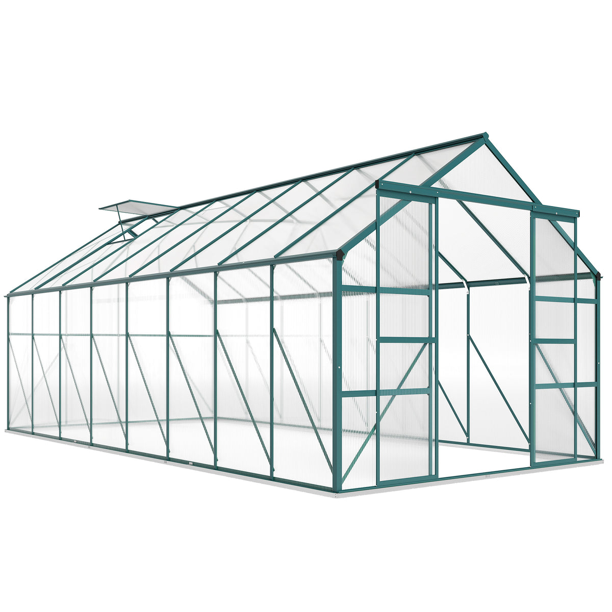 16' x 8' Aluminum Greenhouse Polycarbonate Walk-in Garden Greenhouse Kit with Adjustable Roof Vent, Rain Gutter and Sliding Door for Winter, Clear