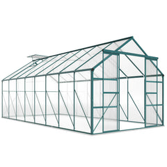 16' x 8' Aluminum Greenhouse Polycarbonate Walk-in Garden Greenhouse Kit with Adjustable Roof Vent, Rain Gutter and Sliding Door for Winter, Clear