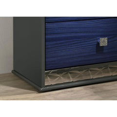 Glam Style 1pc Nightstand Chrome Molding Metal Side Glide Ash Gray And Indigo Blue Finish Bedroom Furniture