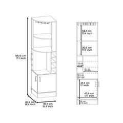 Story Corner Bar Cabinet, Eight Bottle Cubbies, Double Door, Two Open Shelves -Dark Brown