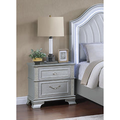Shangri-La Gray Finish 2-Drawers Nightstand Decorative Glitter Front 1pc Bedside Table Bedroom