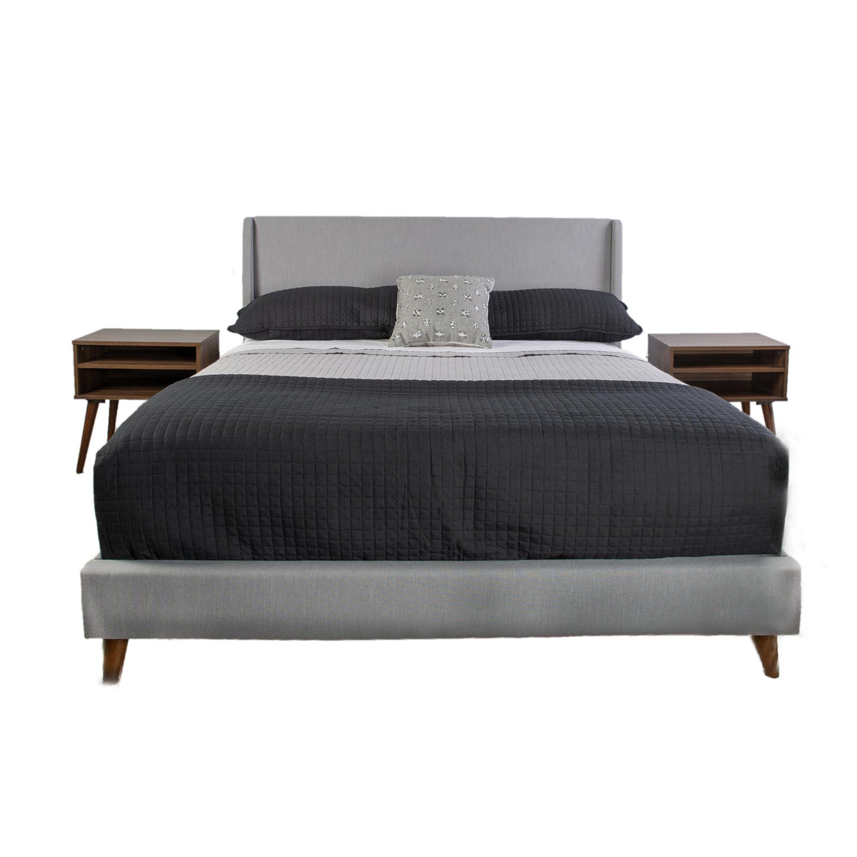 King Upholstered Bed With 2 Nightstands