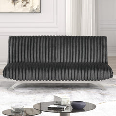 Avalon Finish Contemporary Style Futon Sofa Bed Convert Into Bed With Hidden Support Metal Leg chrome Finish Base Legs