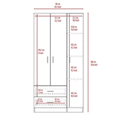 Crown 3 Door Armoire with Two Drawers, Shelves, and Hanging Rod - Smokey Oak . White