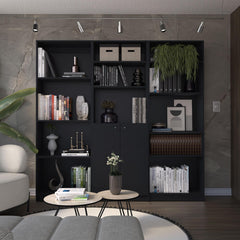 Camelot 3 Piece Home Bookcase set, 74" Wide with 12 Shelves and Two-Door Cabinet , Living Room Set Set Black