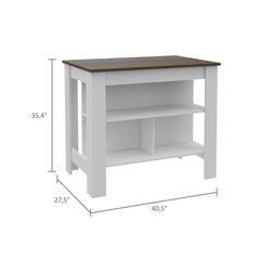 Astyanax Kitchen Island, Four Legs, Three Shelves -White / Walnut