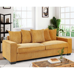 Odysseus Corduroy Sofa with 5 Matching Toss Pillows, Sleek Design, Spacious and Comfortable 3 Seater Couch for Modern Living Room, Large, Ginger