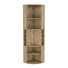 Aura Corner Bar Cabinet with Five Shelves , Eight Bottle Cubbies and Steamware Macadamia