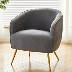 Corduroy Accent Chair with Gold Metal Legs, Modern Upholstered Armchair, Comfy Barrel Chair for Living Room Bedroom