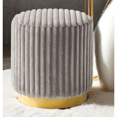 Gray Finish Contemporary Style 1pc Round Accent Stool Gold Base Stainless Steel Fur Fabric Primary Living Room