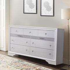 Armageddon Dresser with 7 Drawers and 2 Jewelry Drawer, White and Silver