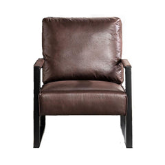 Classic Mid Century Modern Accent Chair with Durable Square Metal Frame, Armchair for Living Room, Bedroom, Home Office in Spotted Microfiber Upholstery, Dark Brown